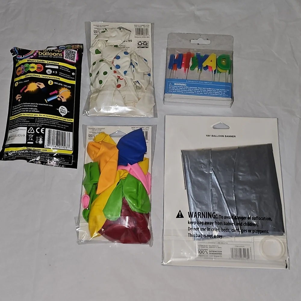 Party Supplies Candles, Balloons, Balloon Banner New
