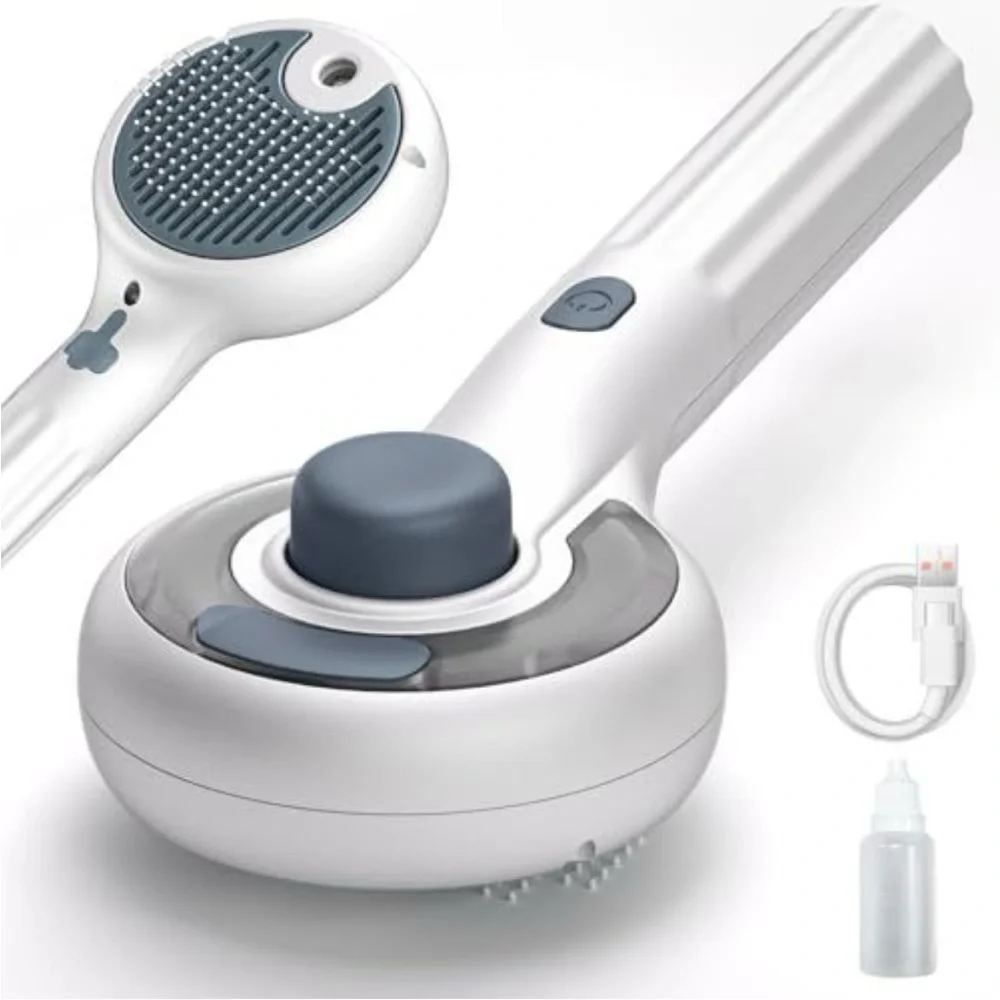 Gray Cat Steam Brush - 3-in-1 Self-Cleaning Pet Grooming Tool
