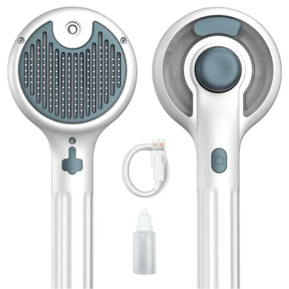 Gray Cat Steam Brush - 3-in-1 Self-Cleaning Pet Grooming Tool