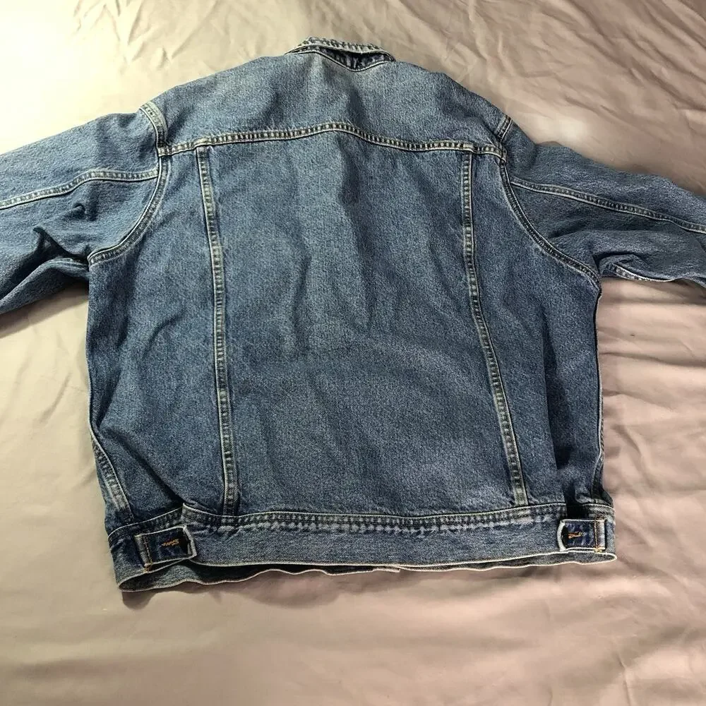 VTG 90s Denim Jacket Mens L Blue Jean Trucker Medium Wash Cotton Ranch Grunge