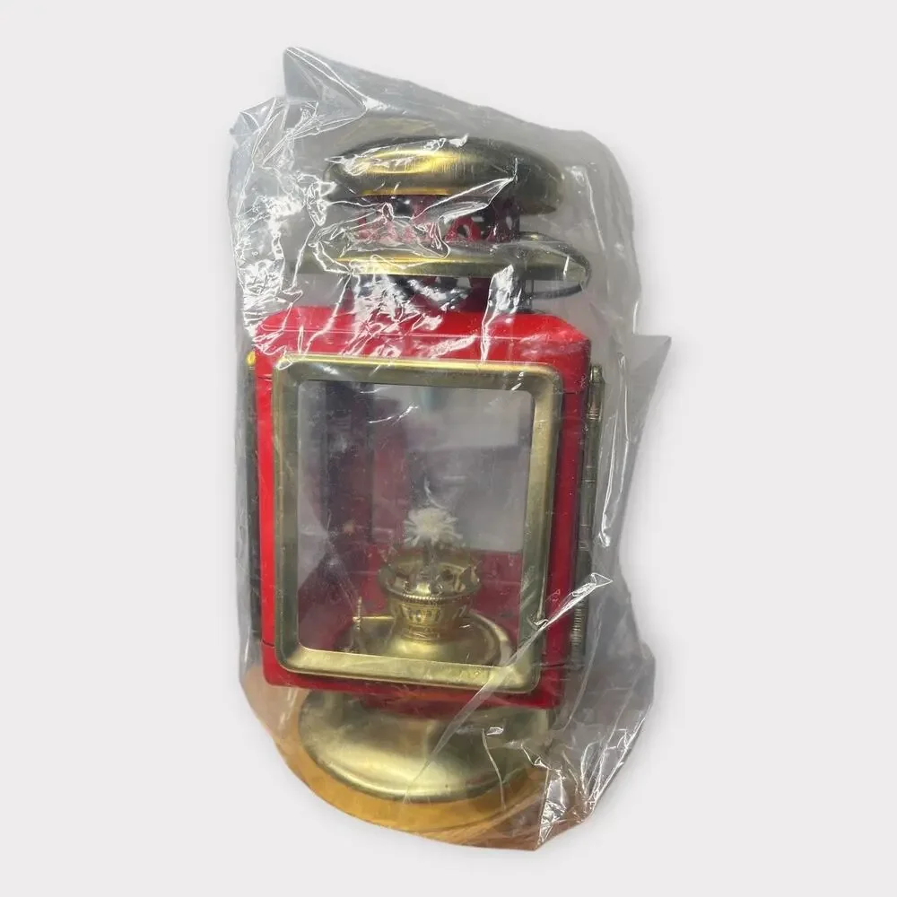 1979 Red & Brass Kerosene Lantern Indoor Outdoor NOS Holiday Christmas Décor