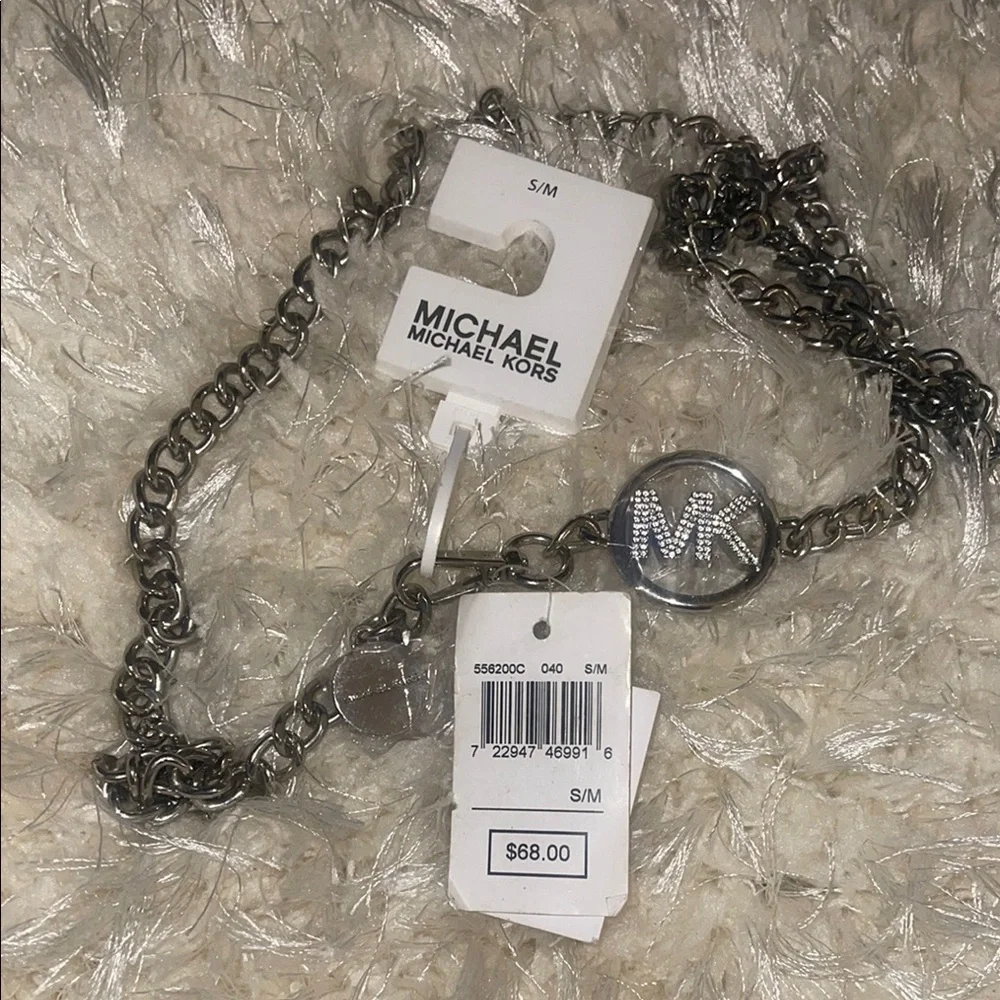 Michael Kors Metallic Chain Belt with Logo Charm S/M