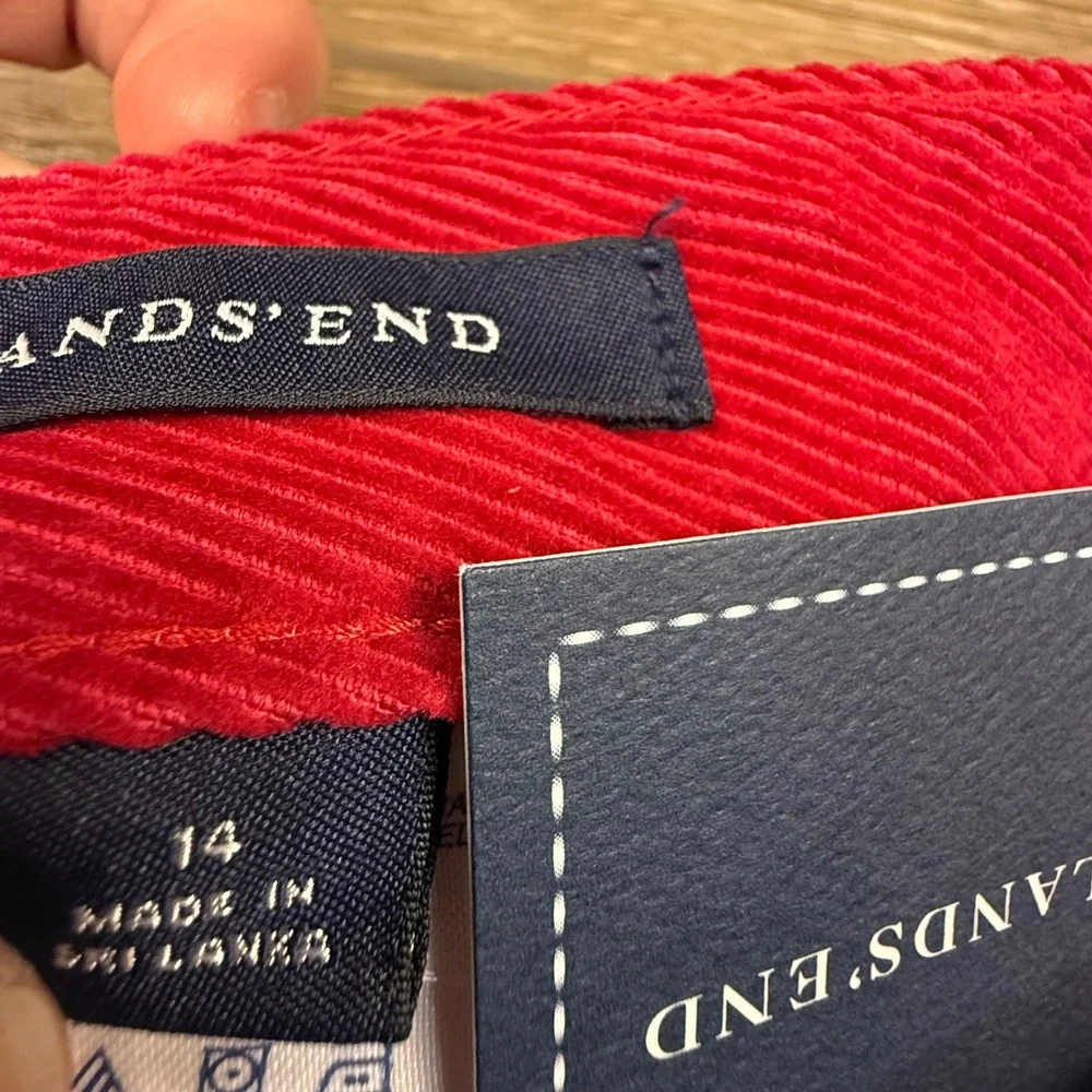 Lands End Girls Snowman Embroidered Red Corduroy Pants NWT Size 14 Holiday