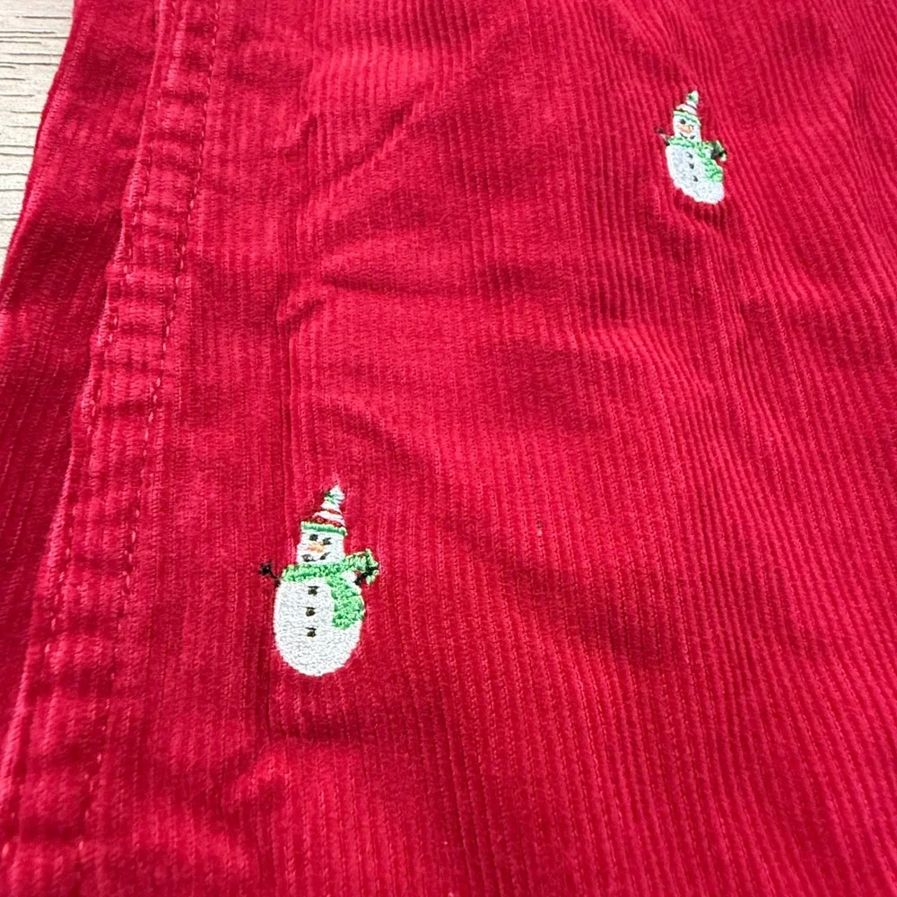 Lands End Girls Snowman Embroidered Red Corduroy Pants NWT Size 14 Holiday