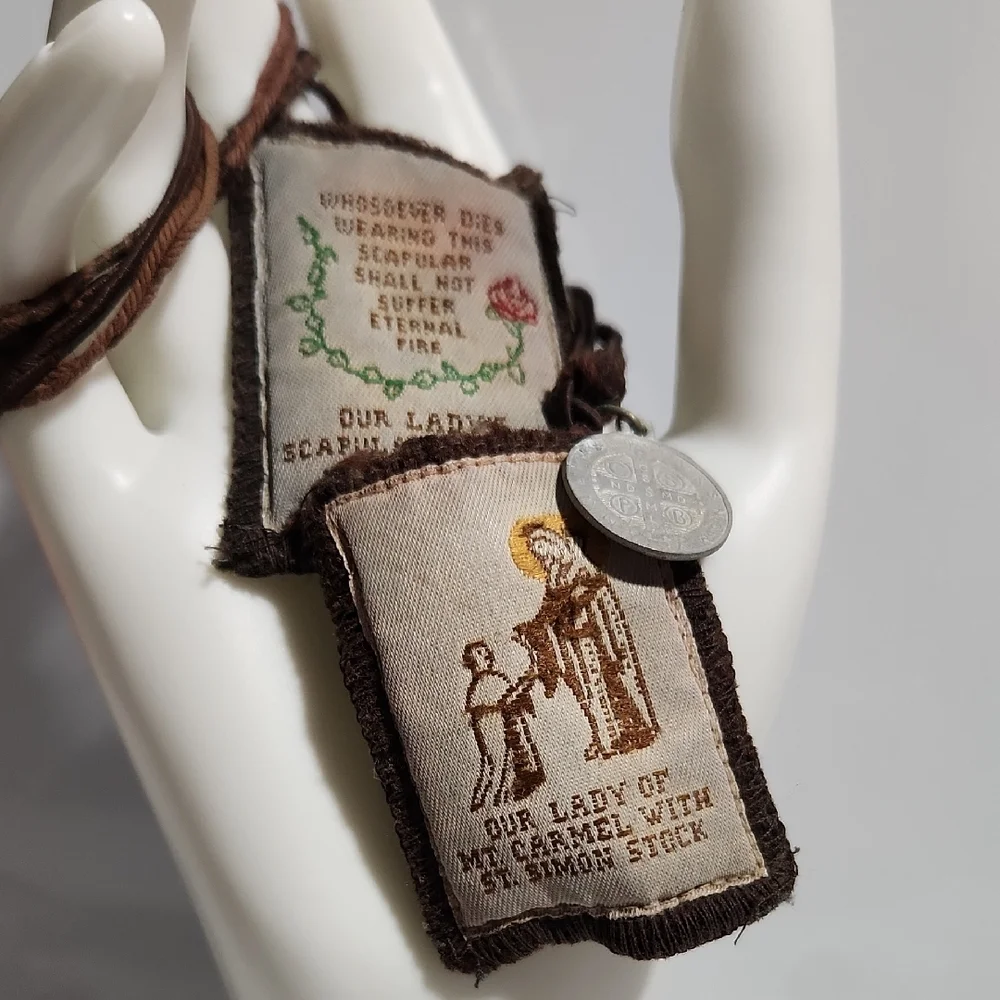 Brown and Cream Religious Scapular Necklace