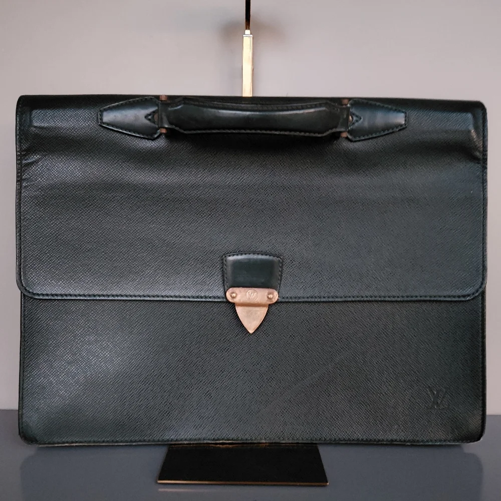 Louis Vuitton Green Leather Taiga Leather Bag Case