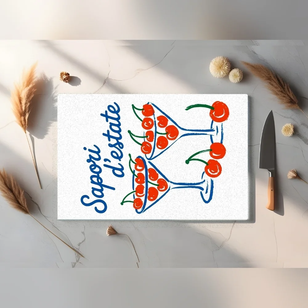 White Cutting Board with Cherry Design
