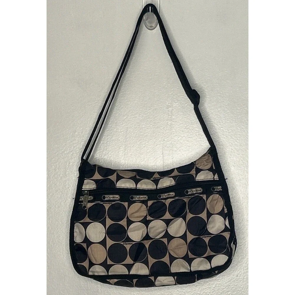 LeSportsac CLASSIC HOBO black tan Circles Lagenlook Y2K *some discoloration