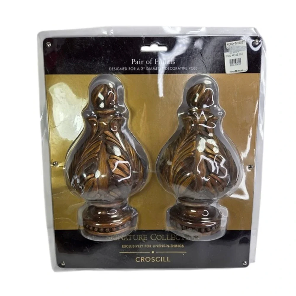 Signature Collection CROSCILL Pair Of Finials Decorative Wood For Rod End Cap Nw