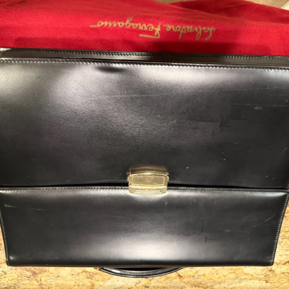 Salvatore Ferragamo Black Leather Briefcase Like New