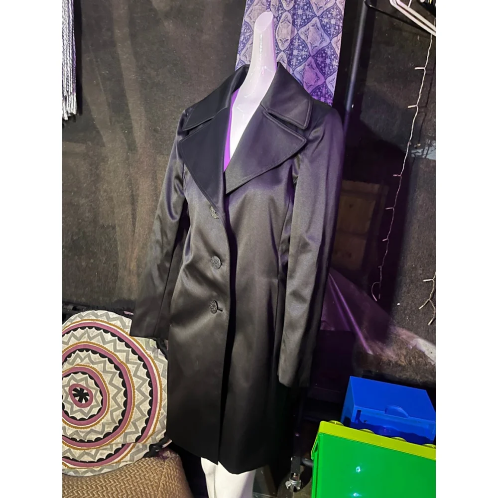 Women's Tahari Black Satin Trench Coat