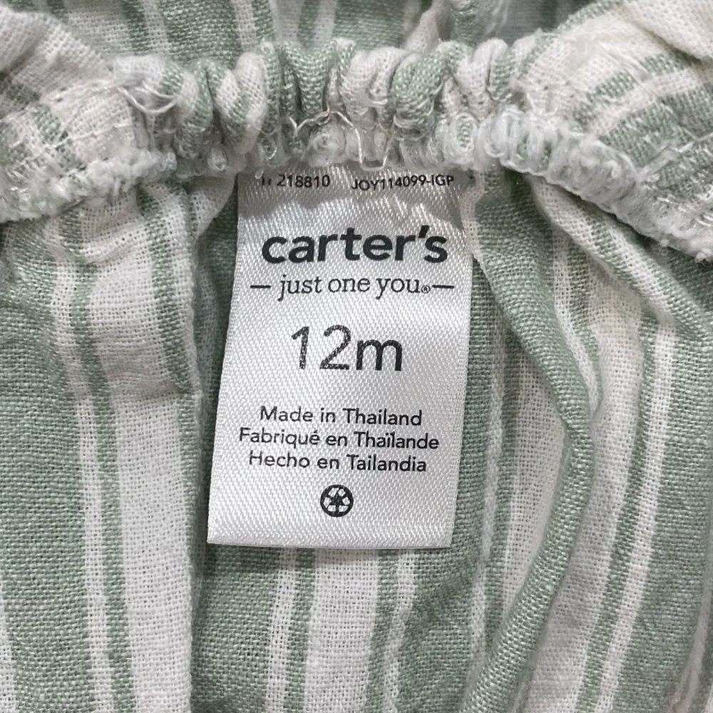 KIDS: Carter’s Just One You Baby Girls' Linen Striped Romper in Green