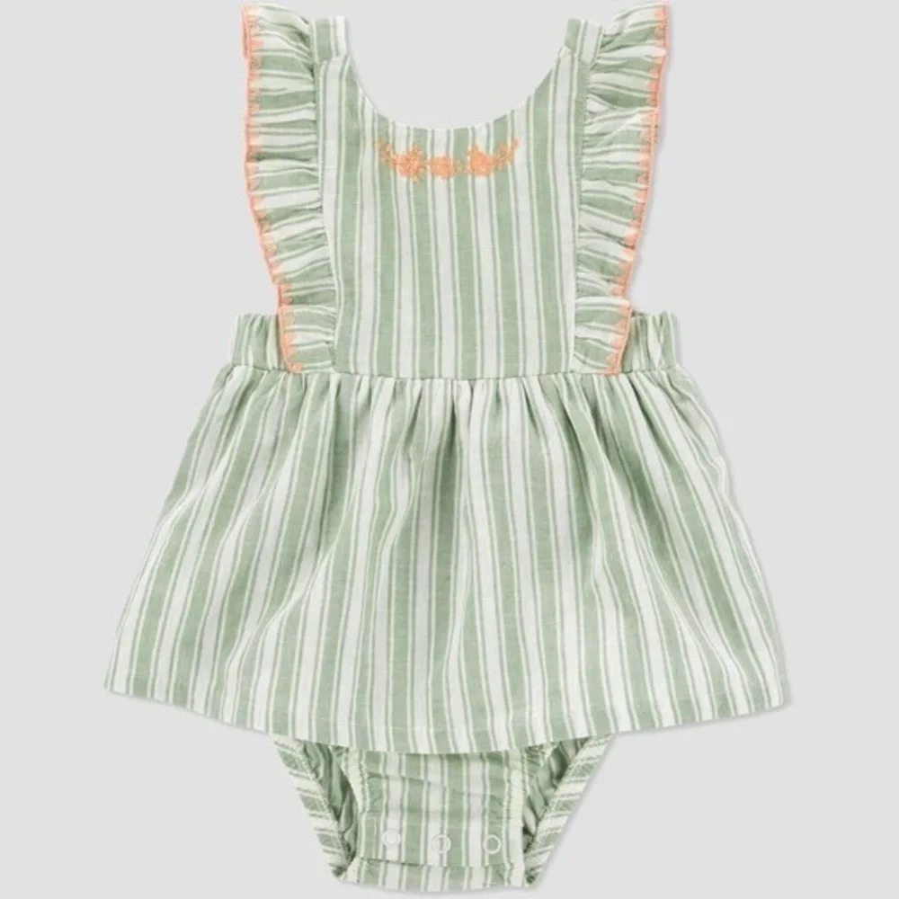 KIDS: Carter’s Just One You Baby Girls' Linen Striped Romper in Green