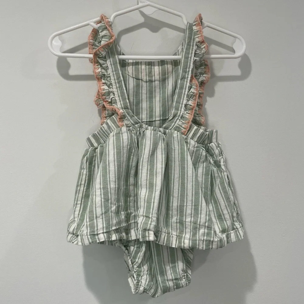 KIDS: Carter’s Just One You Baby Girls' Linen Striped Romper in Green