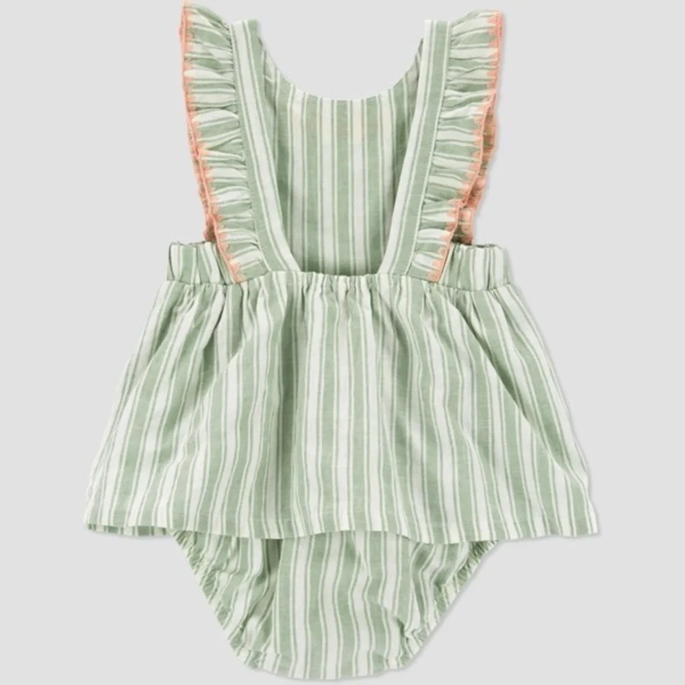 KIDS: Carter’s Just One You Baby Girls' Linen Striped Romper in Green