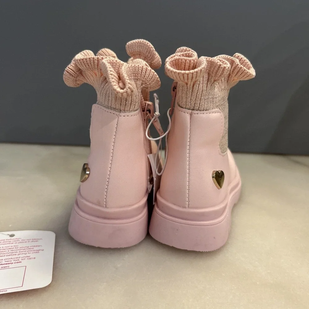 NEW Stepping Stones Girl Boots Pink Ruffled On Top Side Zip Size 5Y NWT
