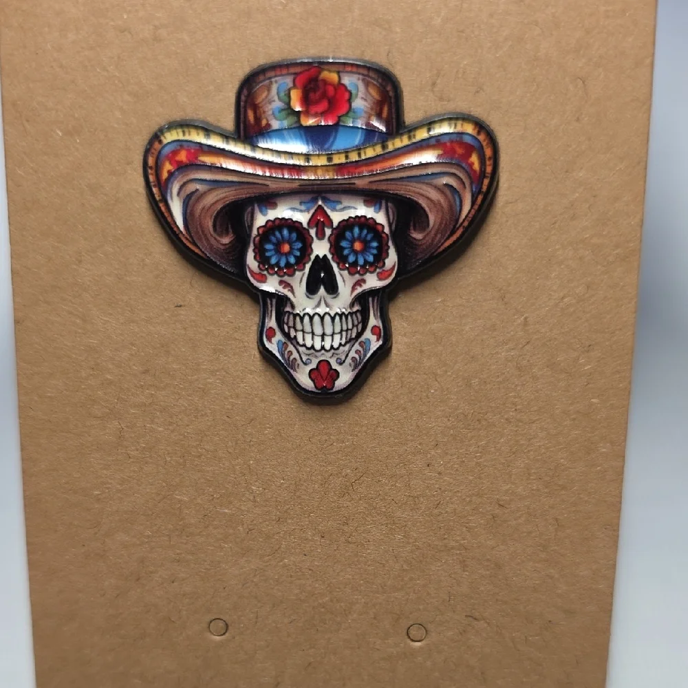 Colorful Sugar Skull Cowboy Hat Pin