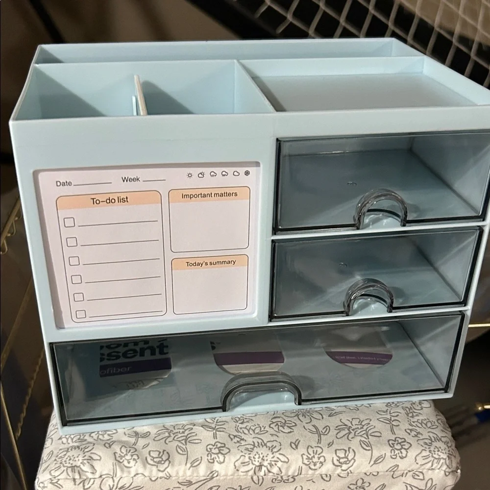 Elegant Blue Makeup Organizer with Drawers