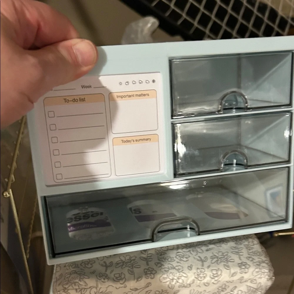 Elegant Blue Makeup Organizer with Drawers