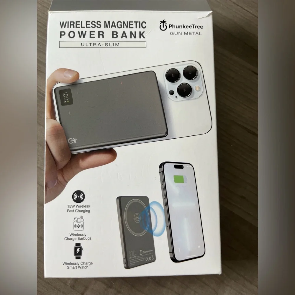 Wireless Magnetic Power Bank Ultra-Slim-Gun Metal