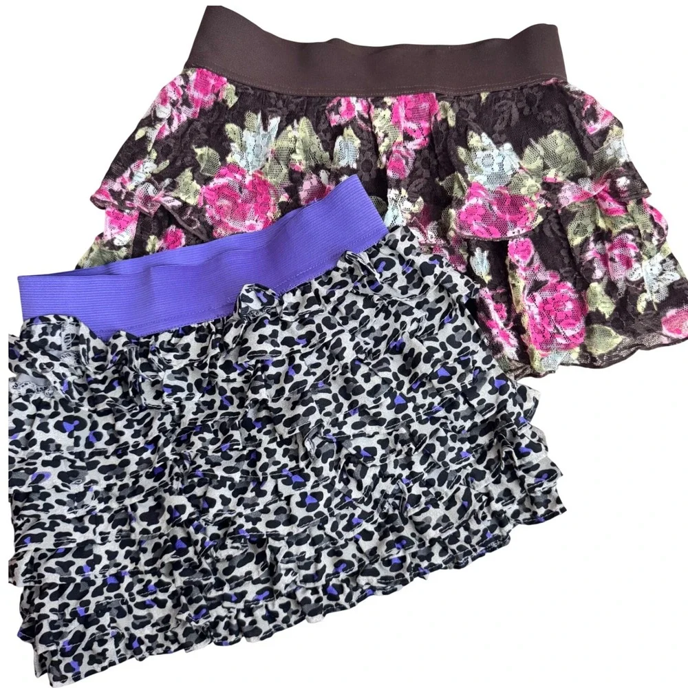 Justice Girls Skirt Skort 6 Ruffle Floral Lace Leopard Dance Play Gym Set of 2