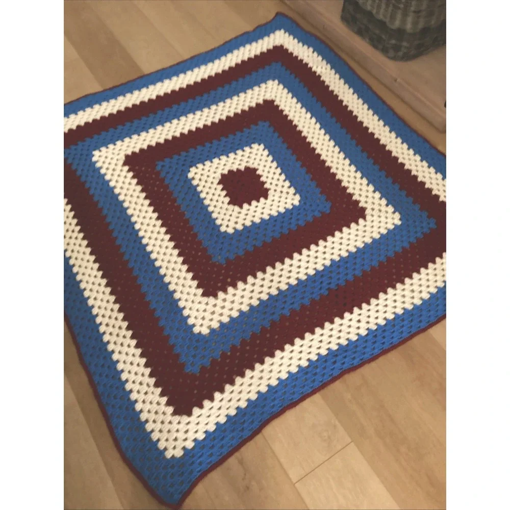 Handmade Afghan Crocheted Red White and Blue Patriotic Throw 56