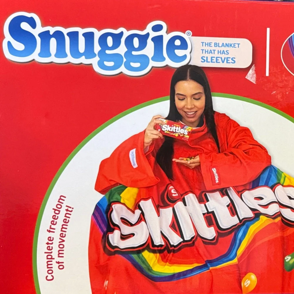 Skittles Red Fleece Blanket with Sleeves NWT has sleeves 71X54 100 polyester