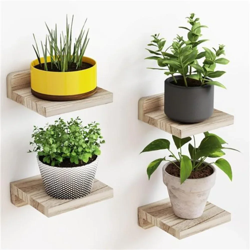 Set of 4 Floating Shelves Rustic Wood Small Wall Mounted Shelves