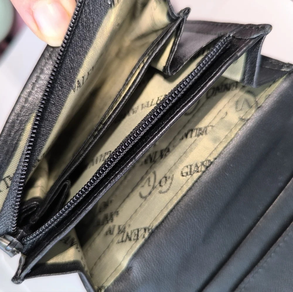 Men's Bifold Wallet Gianni Valentino Black Leather Multiple Compartments