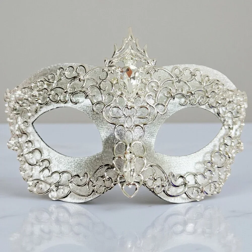 2 in 1 silver mask, Masquerade party wedding, silver masquerade mask, Party mask