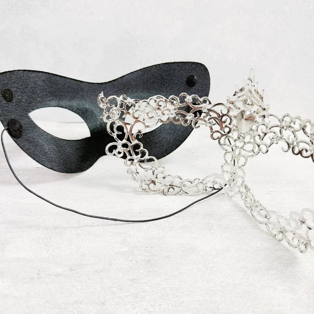 2 in 1 silver mask, Masquerade party wedding, silver masquerade mask, Party mask