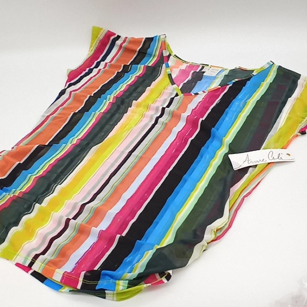 Anne Cole Mesh Tunic Swim Cover-Up‎ Multicolor Stripe XS/S