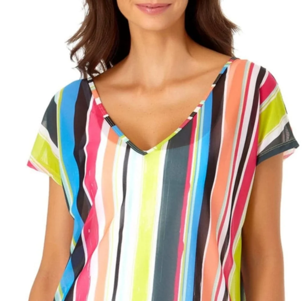 Anne Cole Mesh Tunic Swim Cover-Up‎ Multicolor Stripe XS/S
