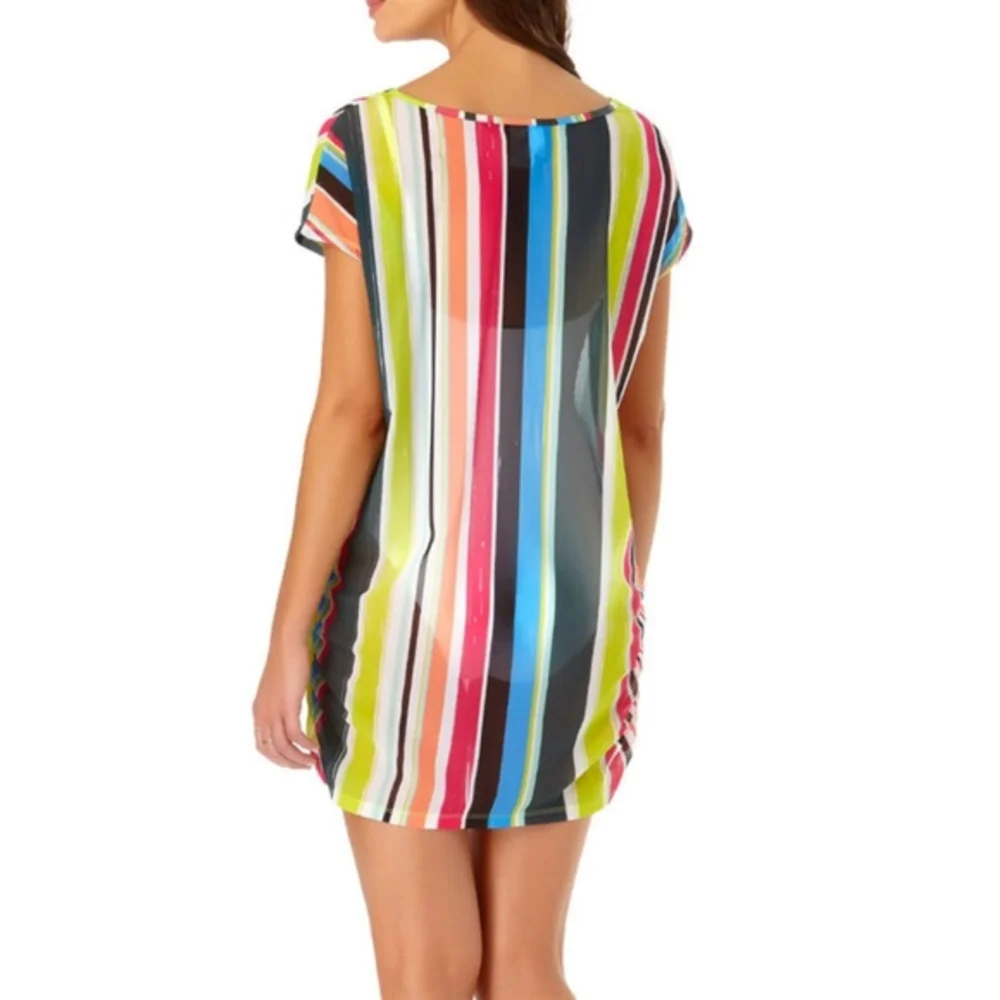 Anne Cole Mesh Tunic Swim Cover-Up‎ Multicolor Stripe XS/S