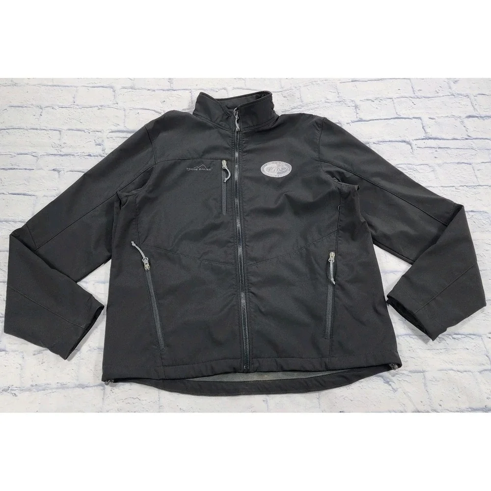 Eddie Bauer Jacket MENS SIZE L Black Soft Shell EB530 Lined Amelia Island