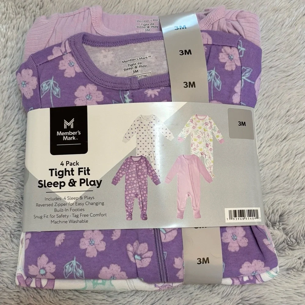 Baby Girls 4-Pack Sleep & Play Footies, size 3 mos