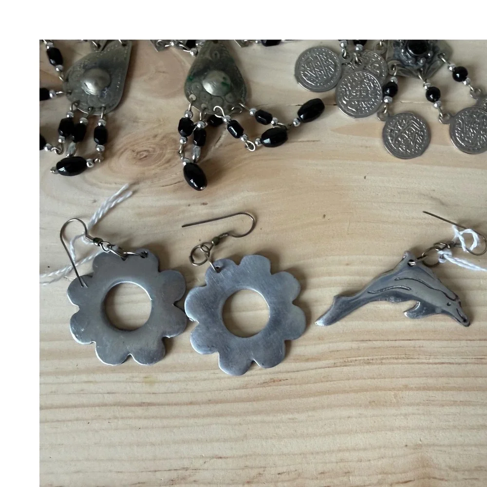 9 pairs Moroccan Artisan Earrings Boho Silver Floral Statement Handmade Jewelry