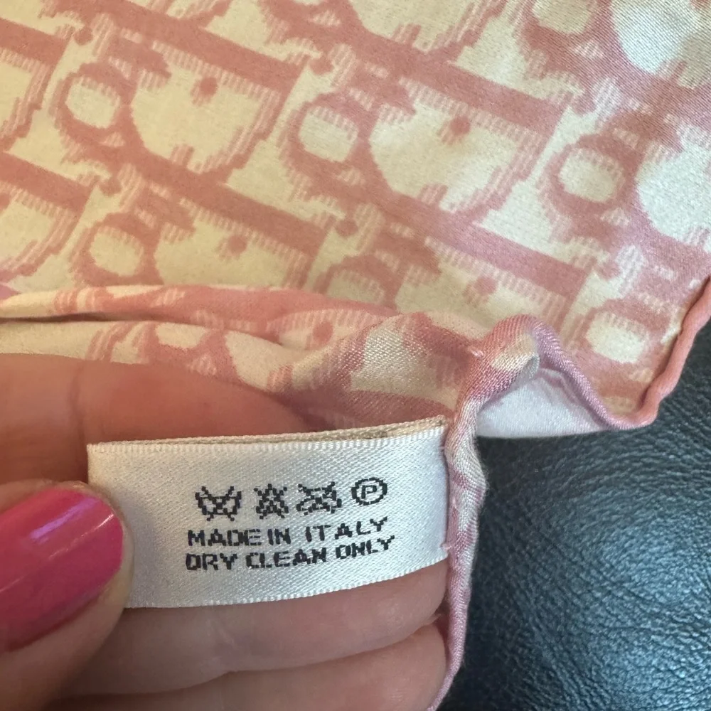 Christian Dior Pink and White Signature Silk Scarf