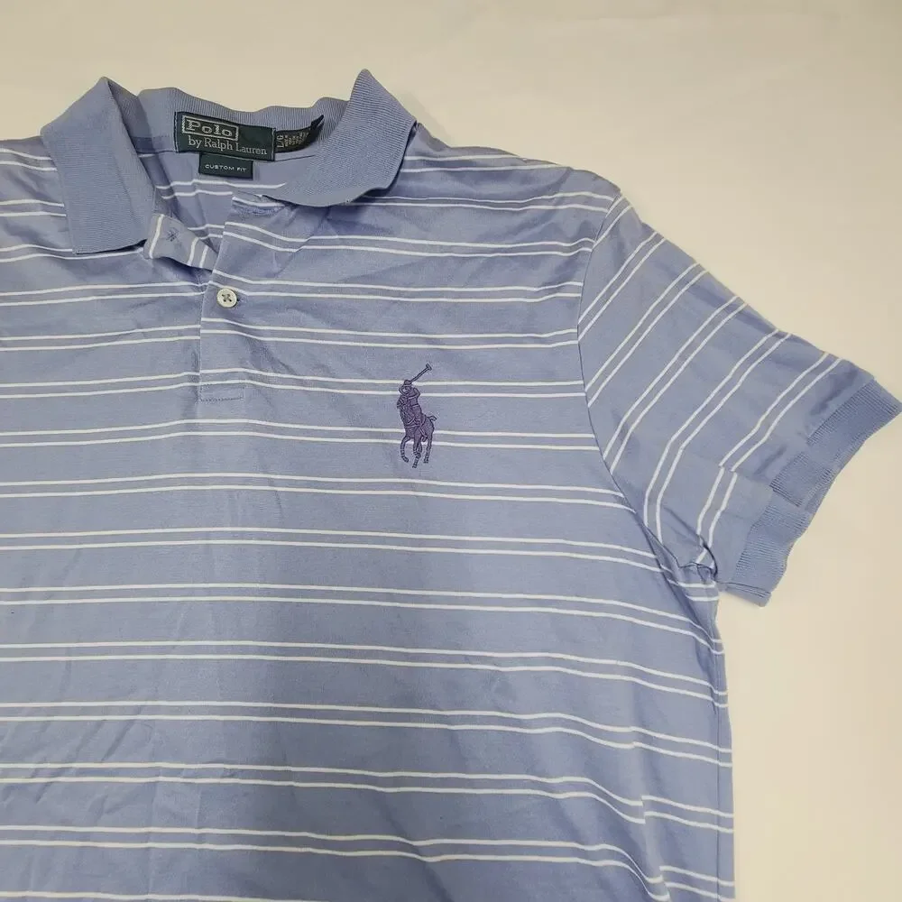 Polo by Ralph Lauren Men's Polo Shirt Light Blue Logo Pima Cotton Pony Logo L