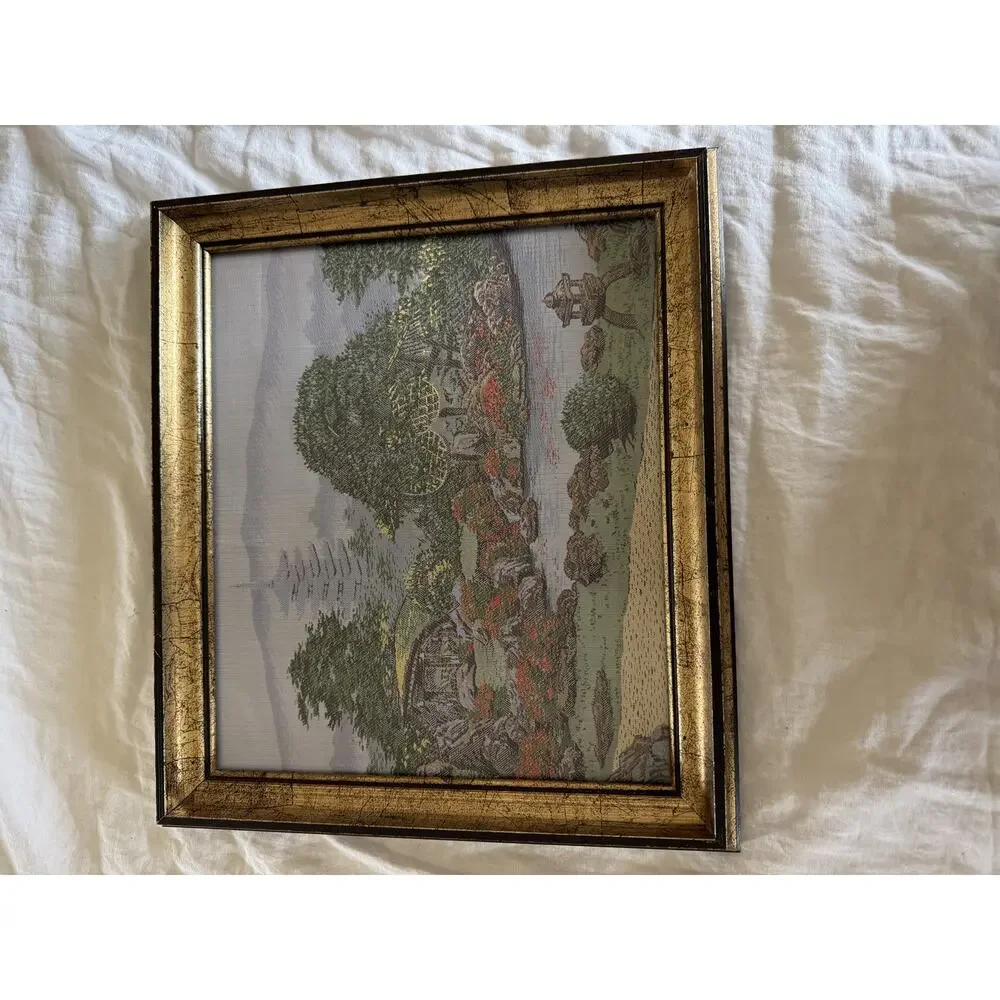 Framed Woven Silk Jacquard Oriental Wall Art Tapestry 11 x 13
