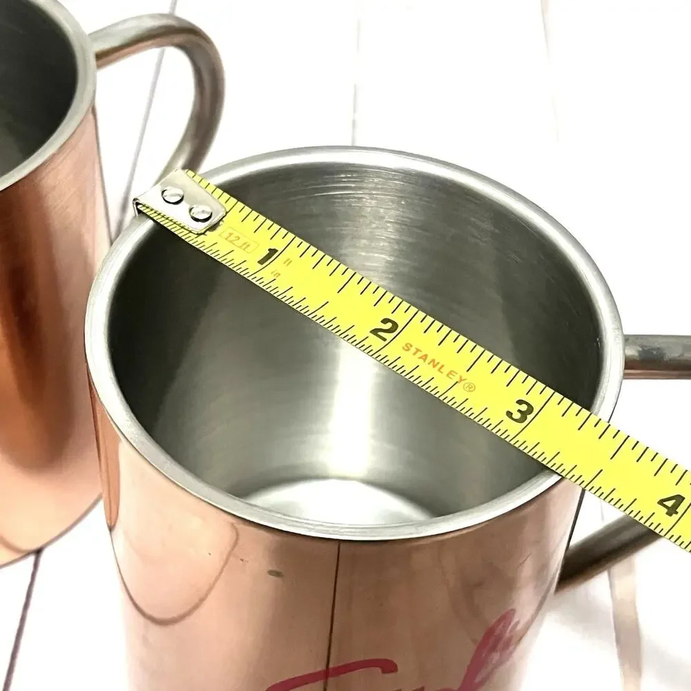 STOLI VODKA Moscow Mule Mugs COPPER OVER STAINLESS STEEL - 4” Tall - Set Of 2