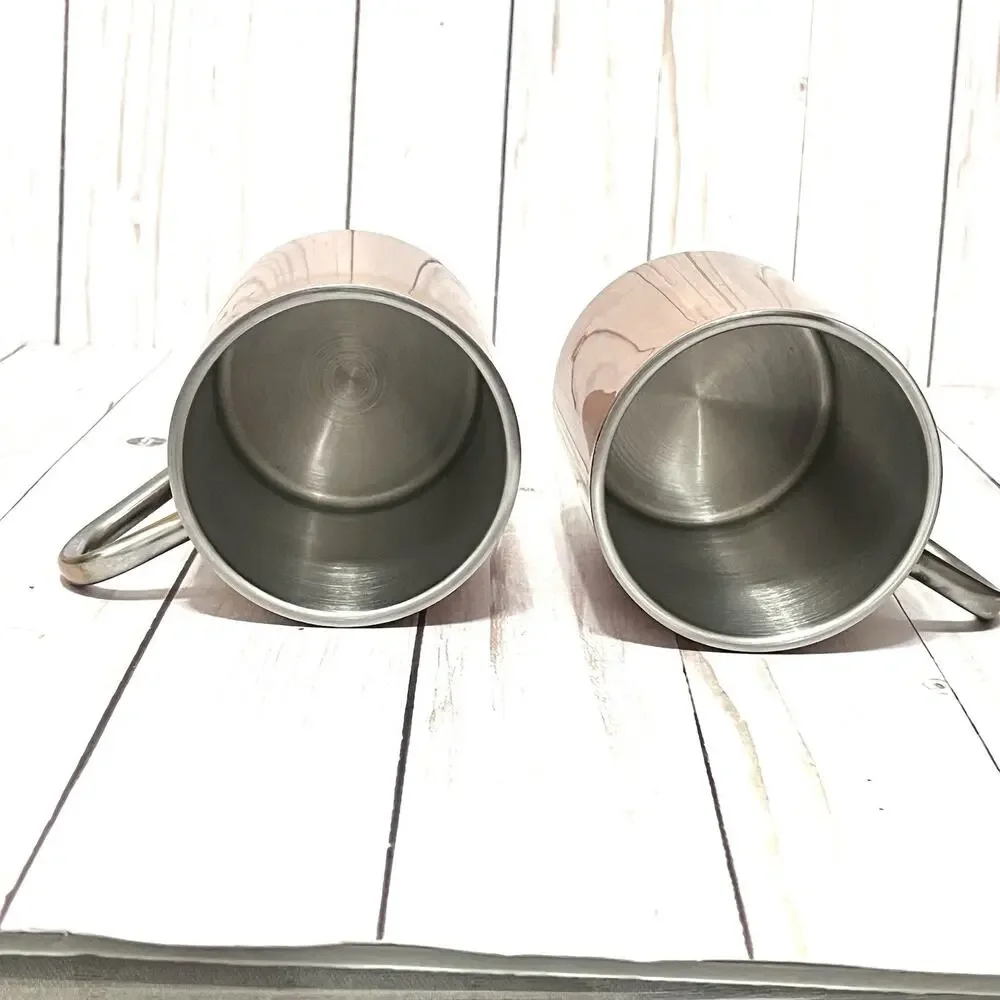 STOLI VODKA Moscow Mule Mugs COPPER OVER STAINLESS STEEL - 4” Tall - Set Of 2