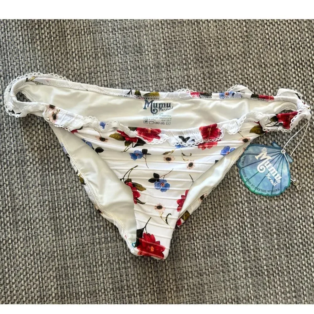 SHOW ME YOUR MUMU NWT Mermaid Collection Floral Lace Ruffle Bikini Bottoms XL