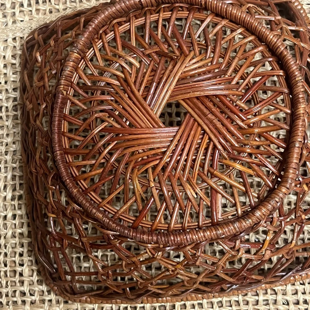 Vintage Woven Wicker Basket | Rustic Farmhouse Catchall Tray | Boho Home Decor