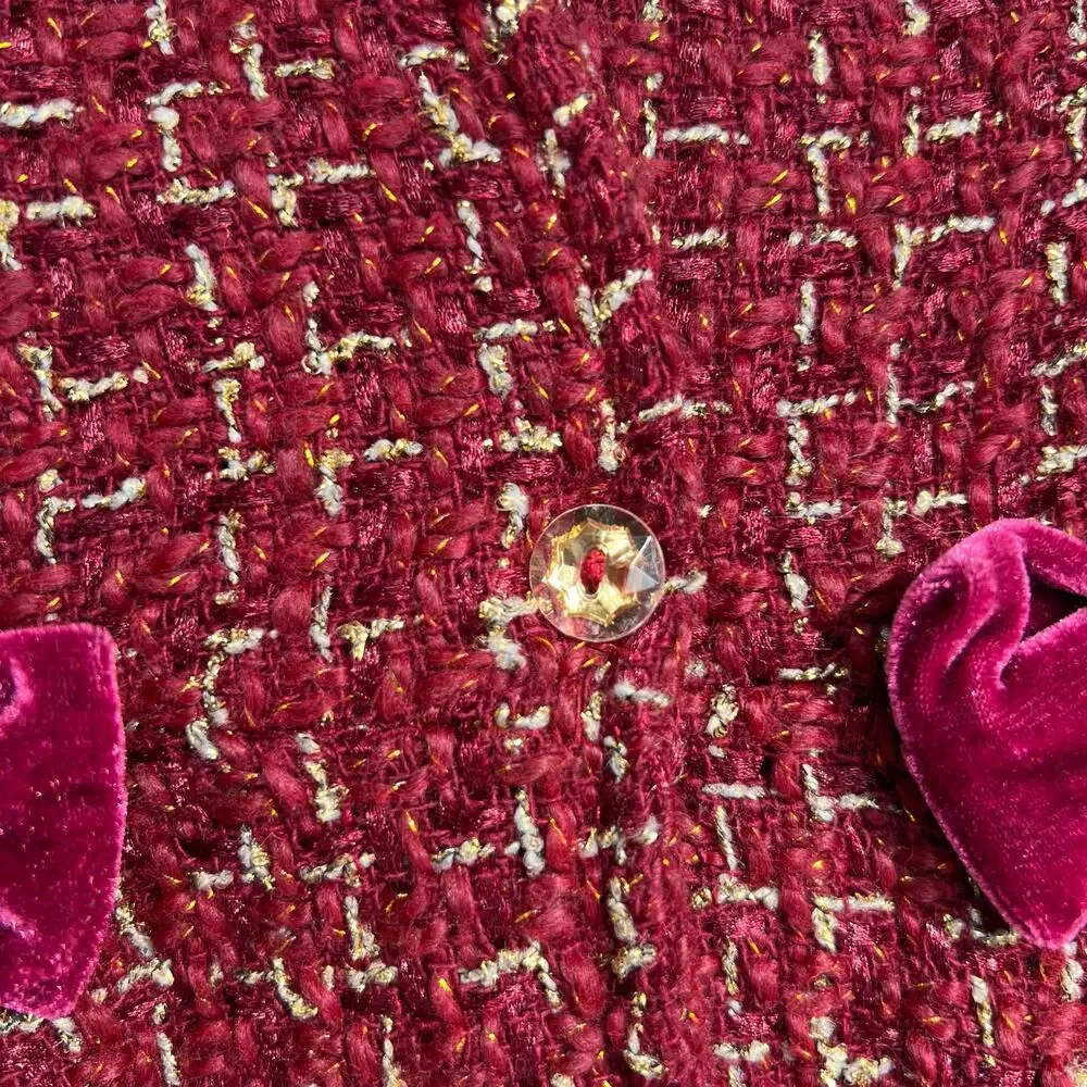 Toddler Princess Dress Coat 24M Burgundy Tweed Velvet Bow Holiday Winter Coat