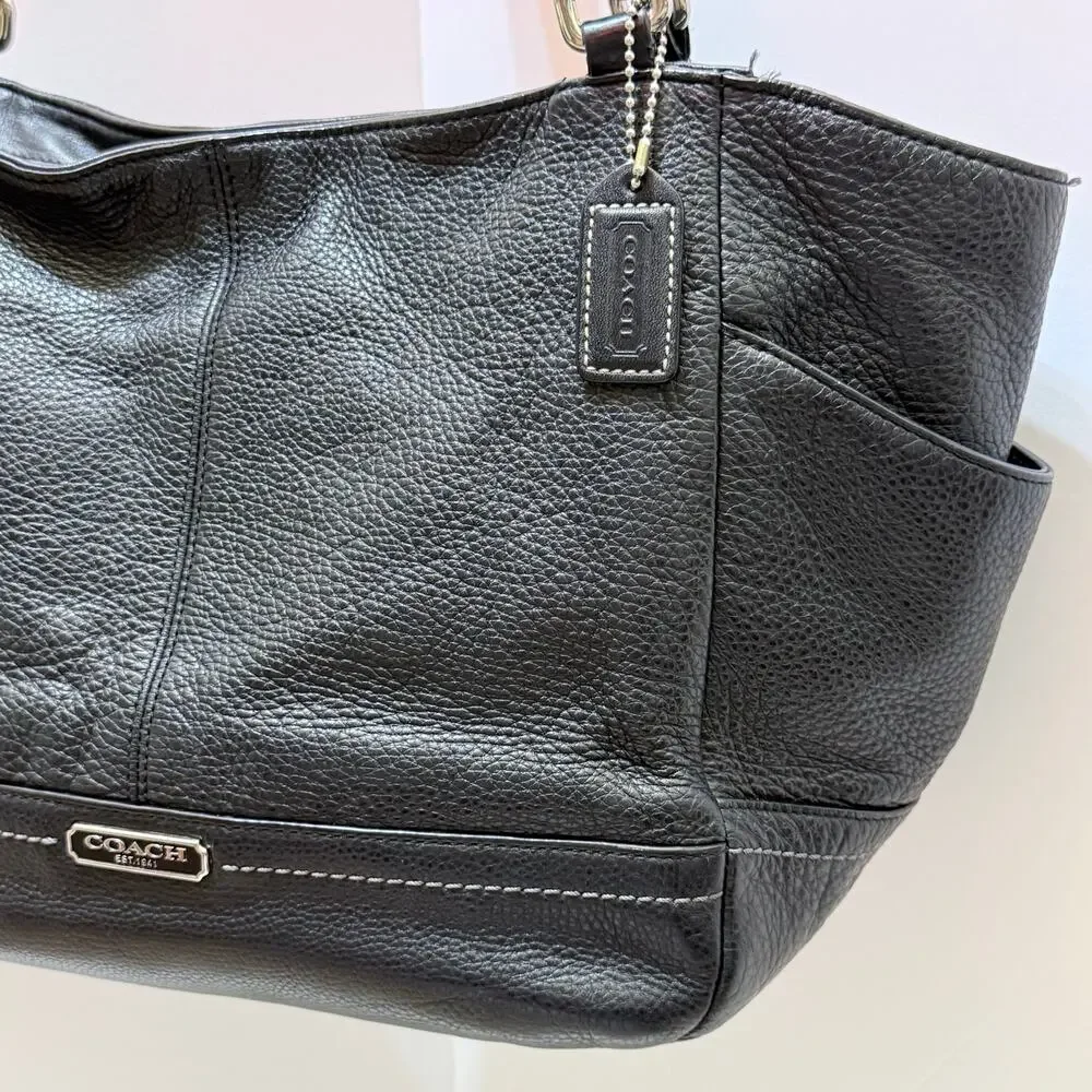 Coach Large Black Pebble Leather Purse / Shoulder Handbag A1320-F25651