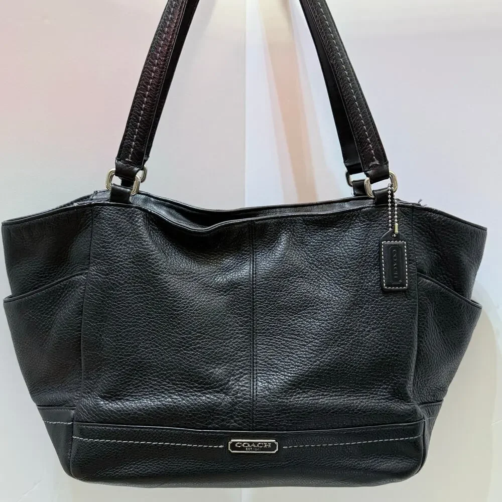 Coach Large Black Pebble Leather Purse / Shoulder Handbag A1320-F25651