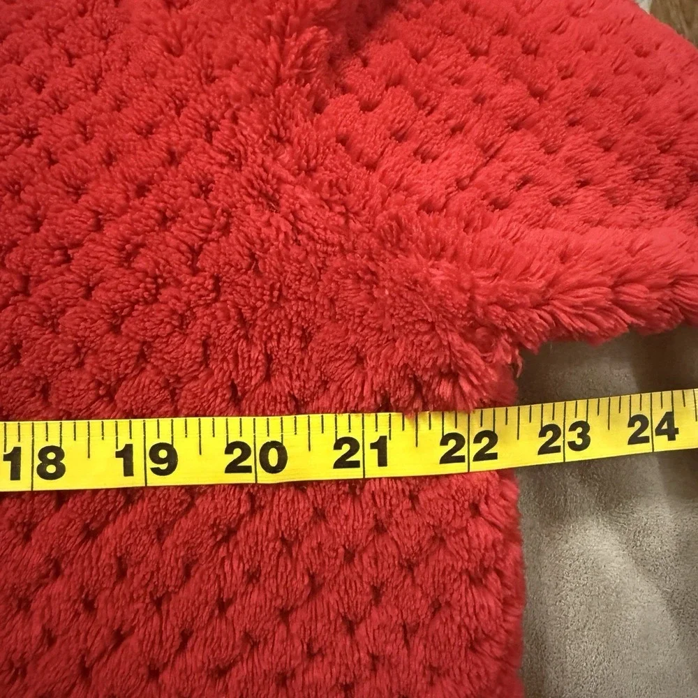 Womens L* Robe Red Dimpled Dot Fleece Long Modest Soft Plush Cozy Loungewear