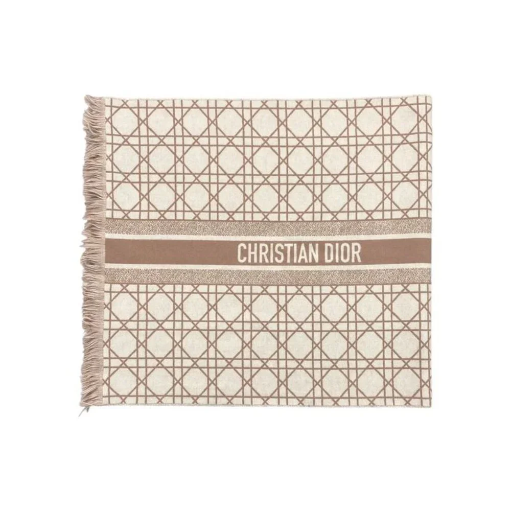 Christian Dior Scarf Cannage 31 Can205 I005 Logo Cashmere Wool Pink White