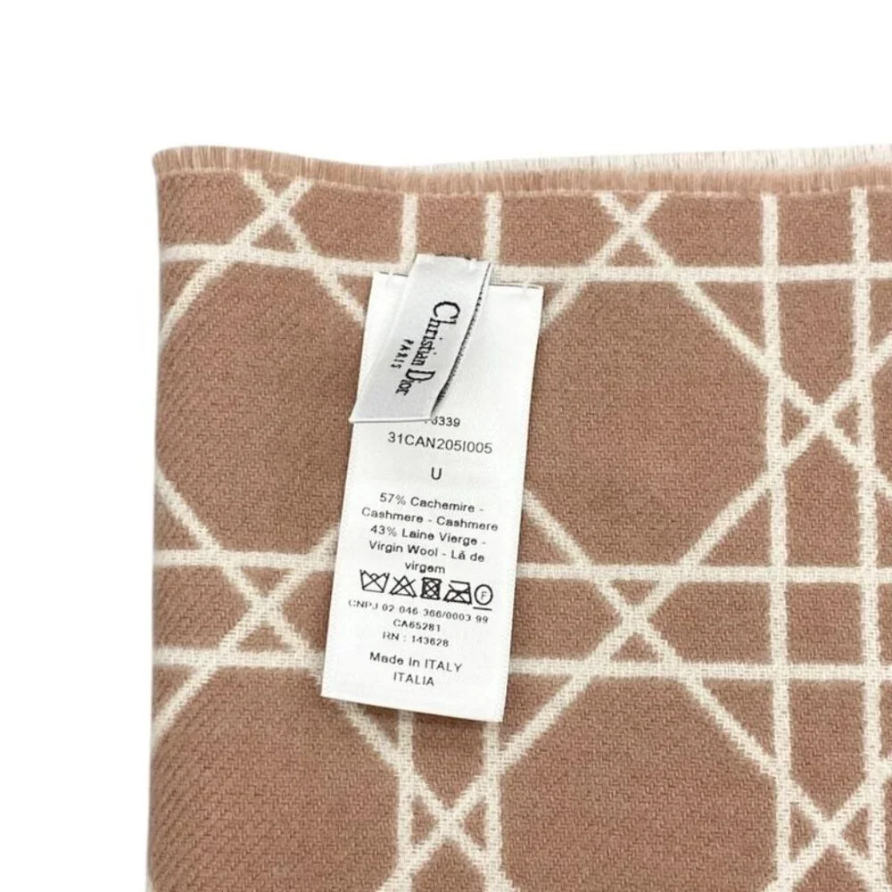 Christian Dior Scarf Cannage 31 Can205 I005 Logo Cashmere Wool Pink White